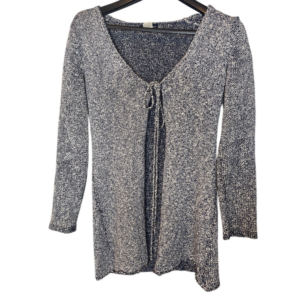 Vintage Anthropologie Marled Blue White Tie Front Cardigan Sweater